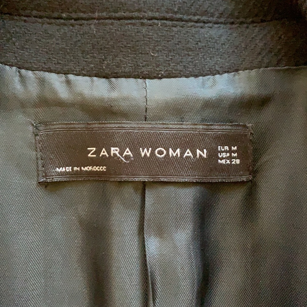 Zara Woman - black- wool and leather coat. - Picture 6 of 7